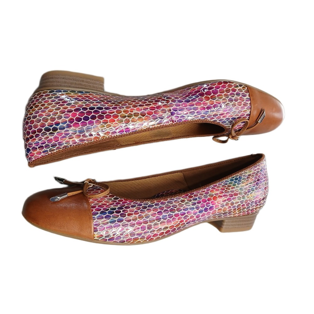 Ara Betty Ballet Flats Womens US 6 Multi‎ Snake Skin Print Bow Detail Slip On